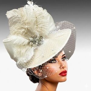 Beloved Millinery Couture Fabulous White Hat Veil Fascinator Derby Church Bridal